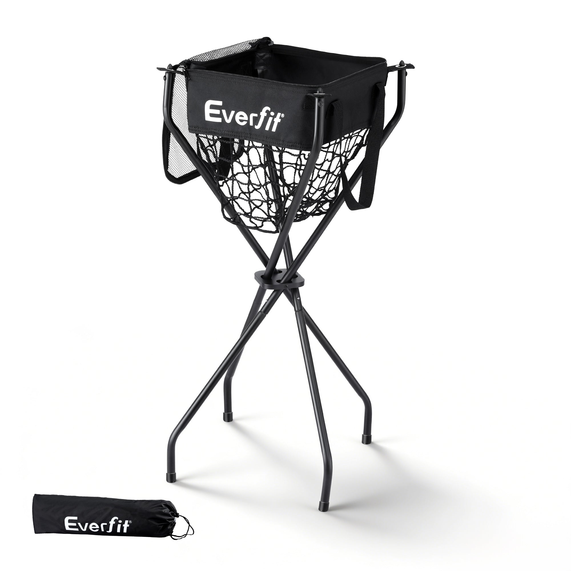 Portable Sports Ball Caddy with Foldable Frame – Black