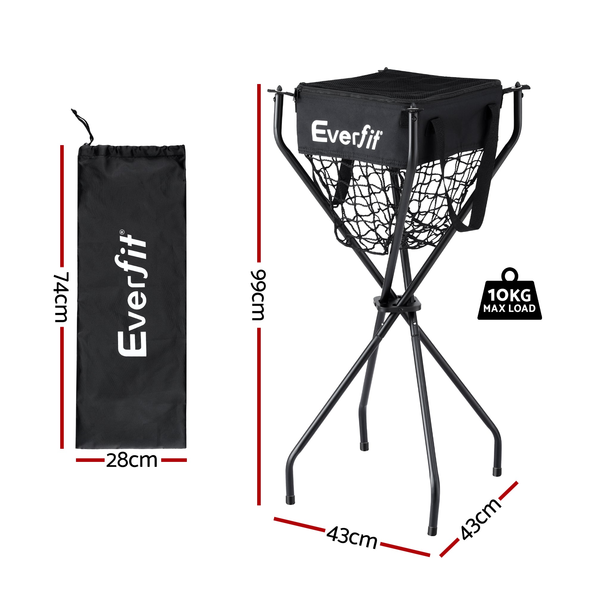 Portable Sports Ball Caddy with Foldable Frame – Black