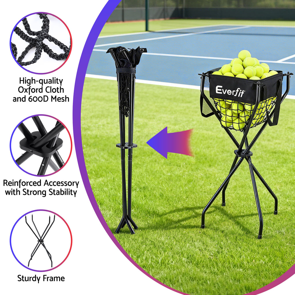 Portable Sports Ball Caddy with Foldable Frame – Black