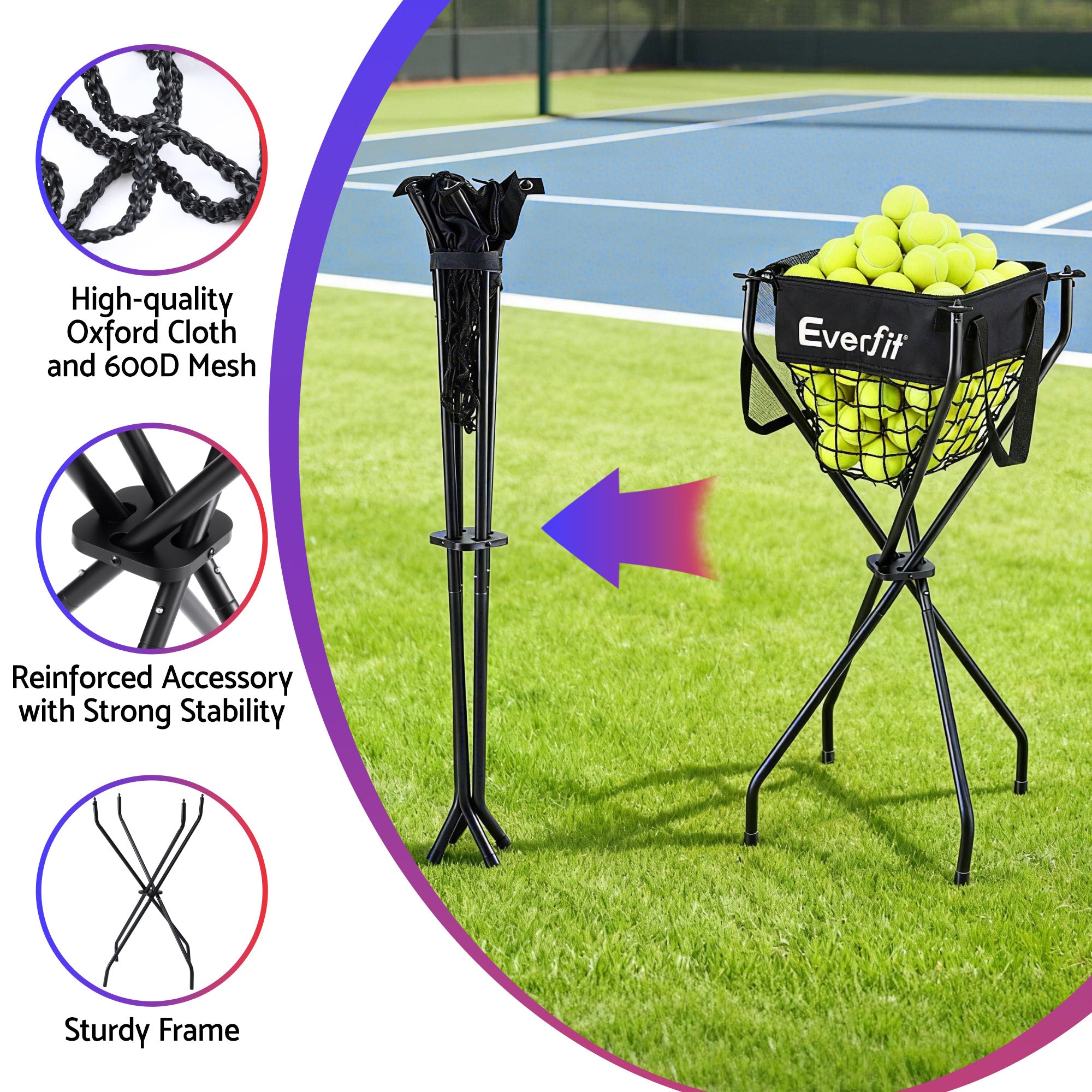 Portable Sports Ball Caddy with Foldable Frame – Black