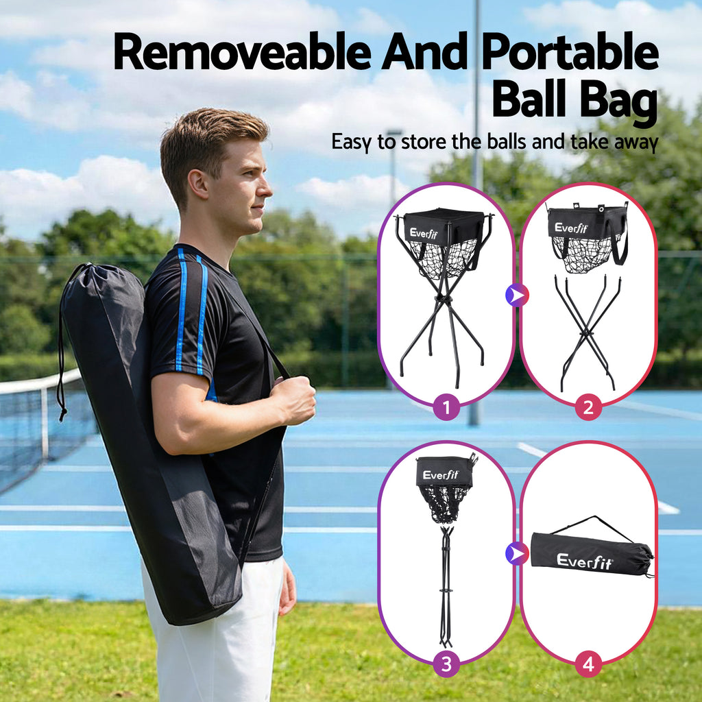 Portable Sports Ball Caddy with Foldable Frame – Black